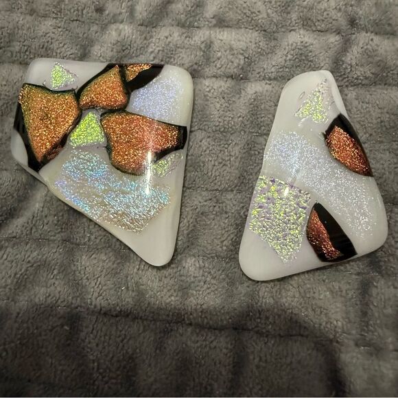 White Dichroic Art Glass Pieces – Iridescent Copper, Violet & Gold Accents - Picture 8 of 17
